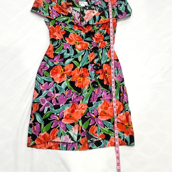 Vintage Ann Tjian For Kenar Petites Cotton Graphic Floral Off Shoulder Dress - Picture 6 of 10